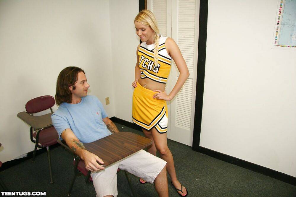 Lustful cheerleader with pigtail gets tricked into handjob action - #14