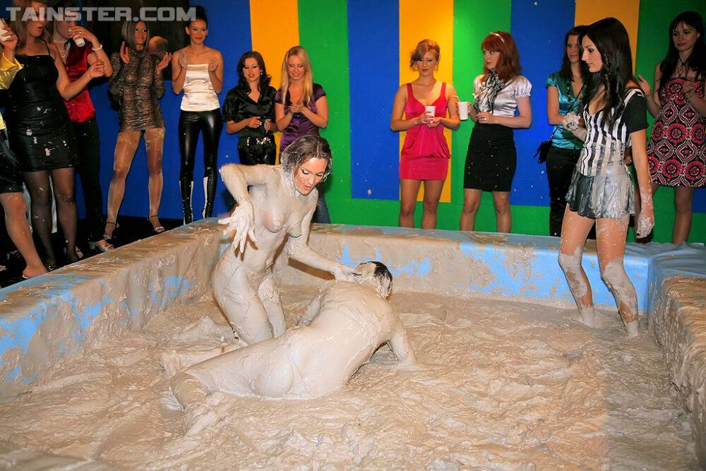 Seductive fetish gals with petite tits are into messy mud wrestling - #15