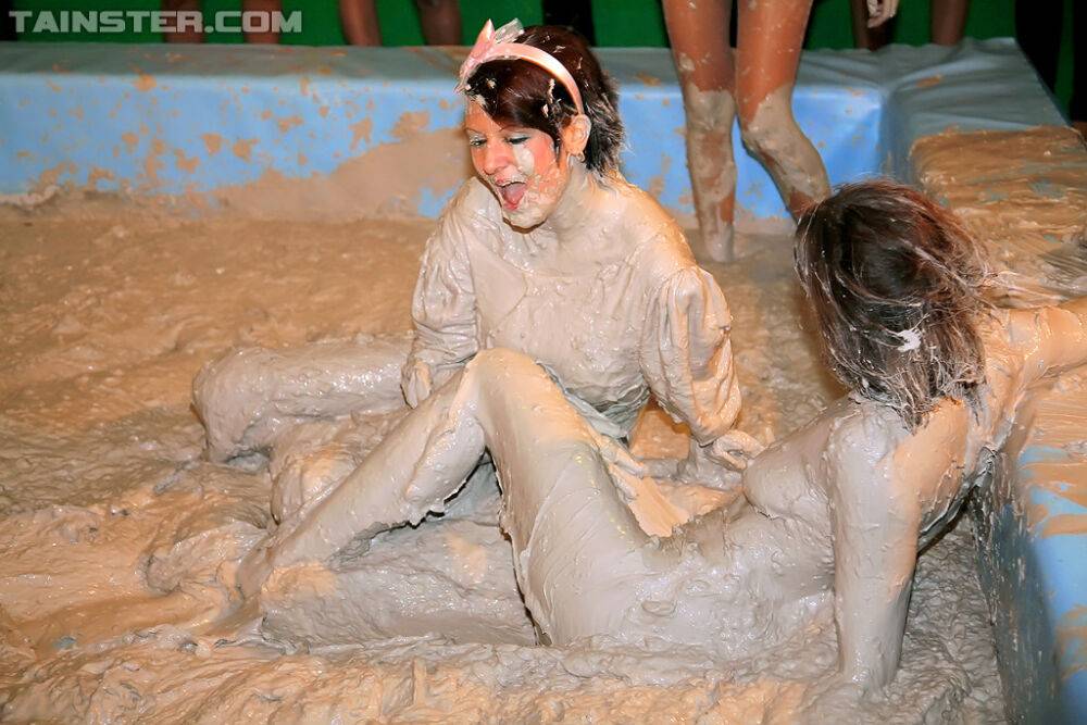 Seductive fetish gals with petite tits are into messy mud wrestling - #16