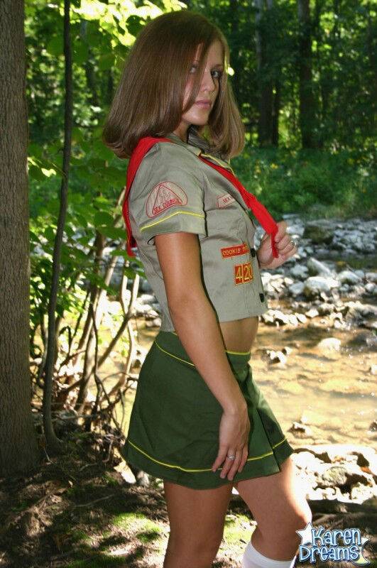 Naughty teen girl teases next to a stream in her Girl Guides uniform - #3