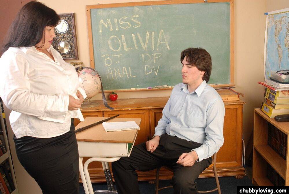 Mature BBW schoolteacher Olivia giving a blowjob in classroom - #4