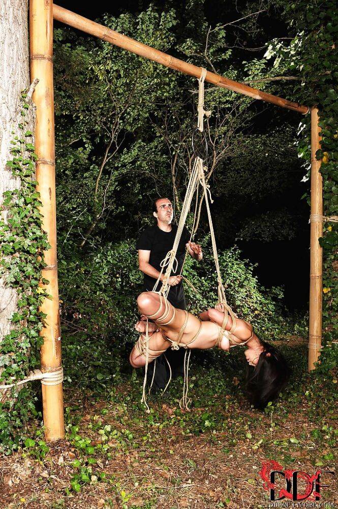 Asian BDSM feminine Marica Hase is tied up in forest by rude male - #3