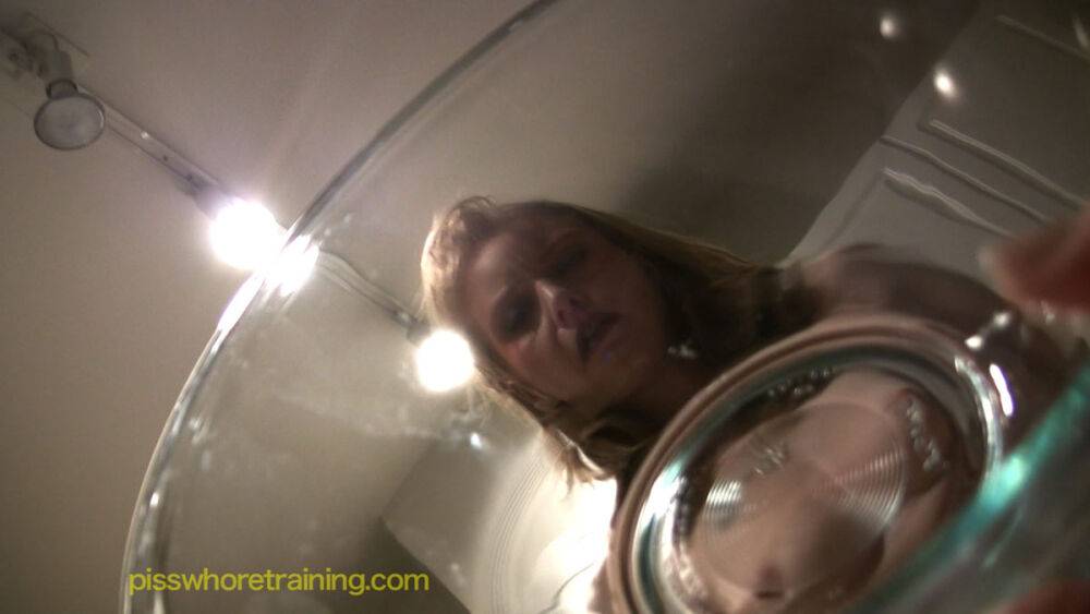 Piss Whore Training Young slut pissing on the bowl - #6