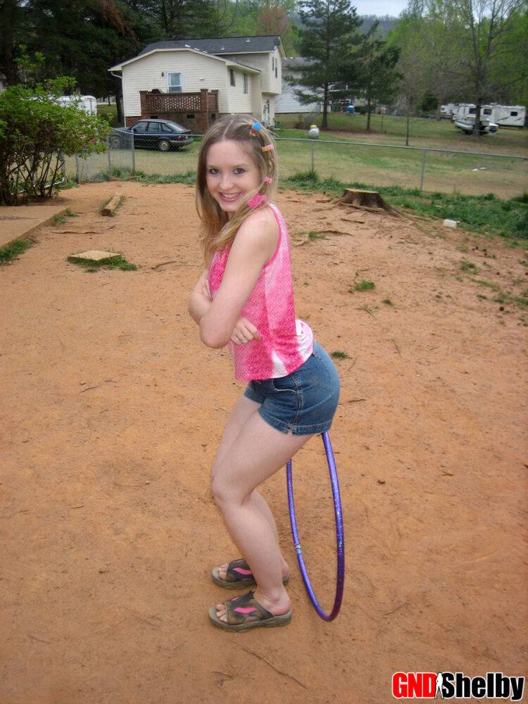 Petite teen Shelby plays around with a hoola hoop - #8