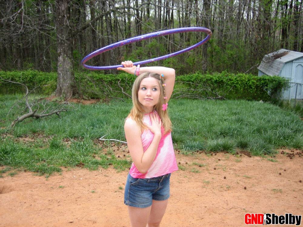 Petite teen Shelby plays around with a hoola hoop - #7