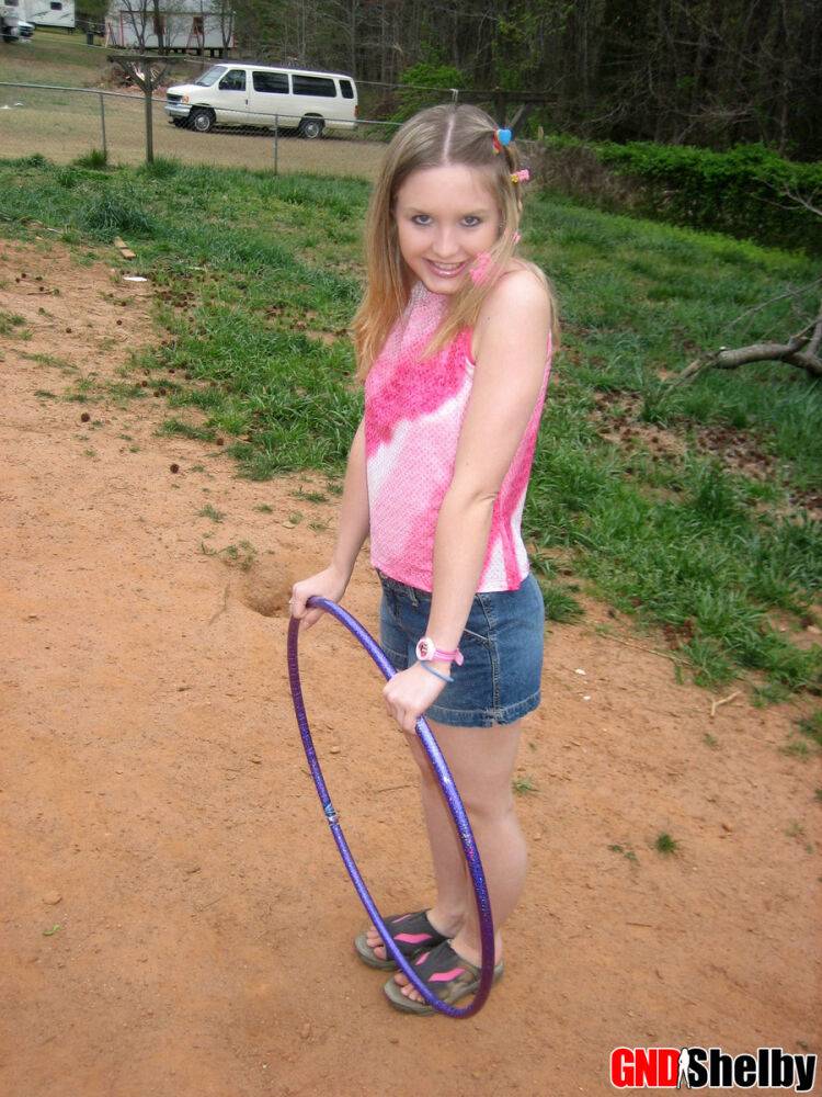 Petite teen Shelby plays around with a hoola hoop - #10