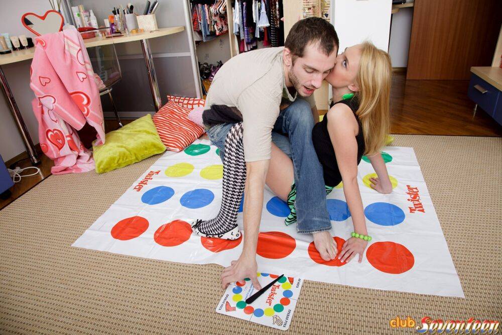 Young looking girl goes PTM after a game of Twister in over the knee socks - #11