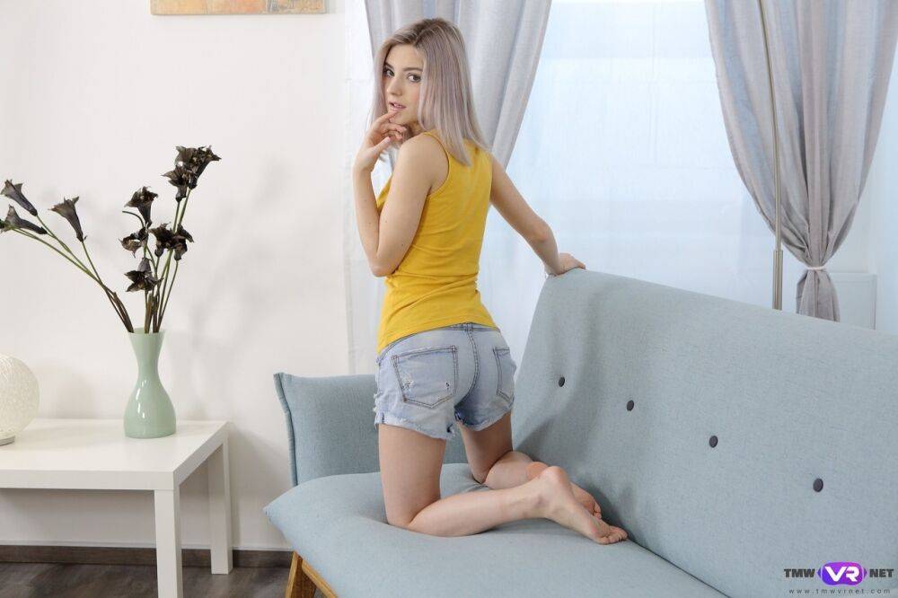 Amazing blonde realizes that shorts is the best thing for masturbation - #14