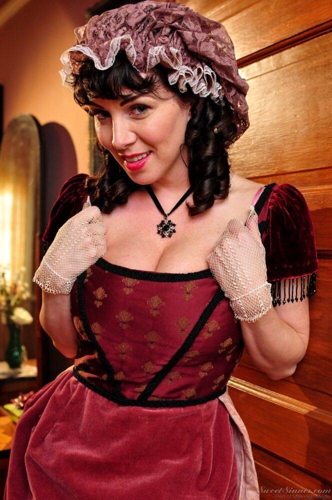 Hot mature brunette RayVeness shows sexy cleavage wearing medieval costume - #15