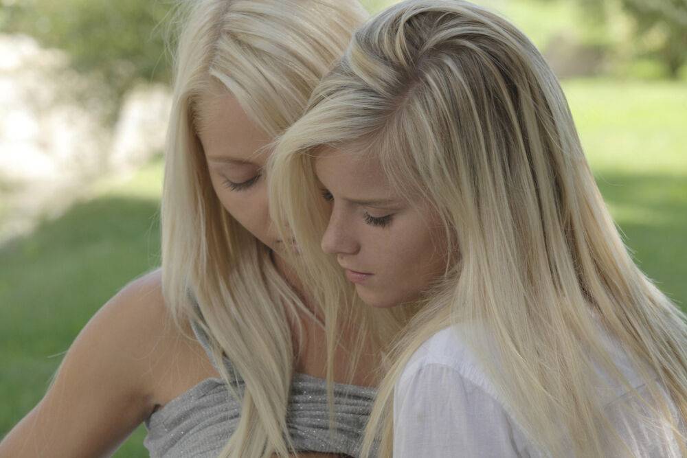 Young blondes Mary & Anneli have their first lesbian sex experience on a lawn - #11