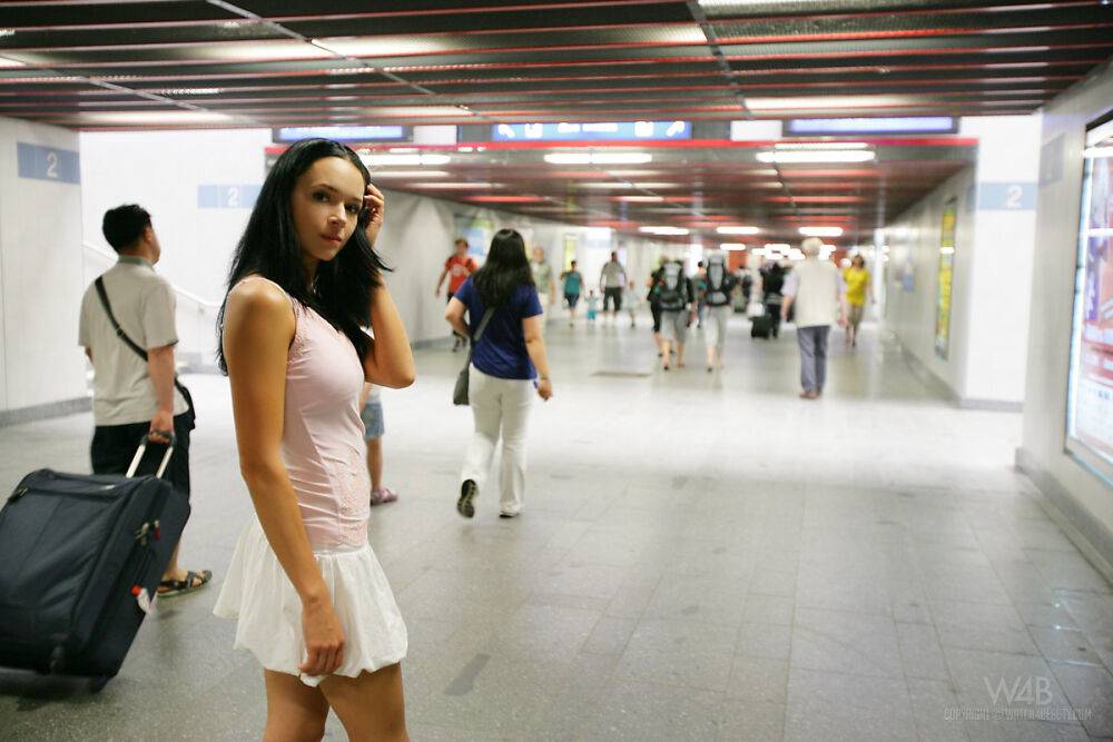 Wild teen Gwen flashes her titties in the subway after a trip to the mall - #1