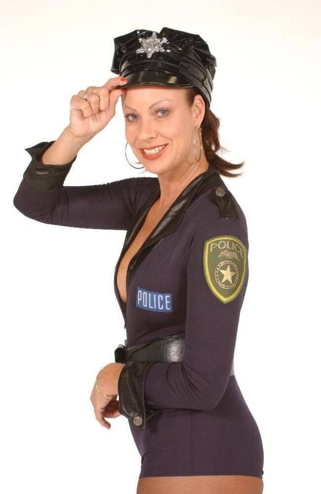 Nasty wife Vanessa Videl takes off her slutty police uniform and shows off her - #5