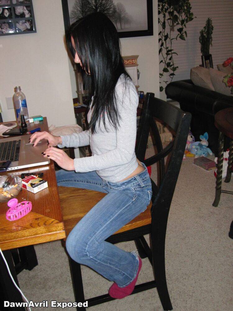 Brunette girlfriend Dawn Avril is caught around the house in candid moments - #8