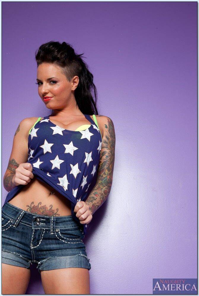 Busty tattooed teen babe Christy Mack stripping off her clothes - #16