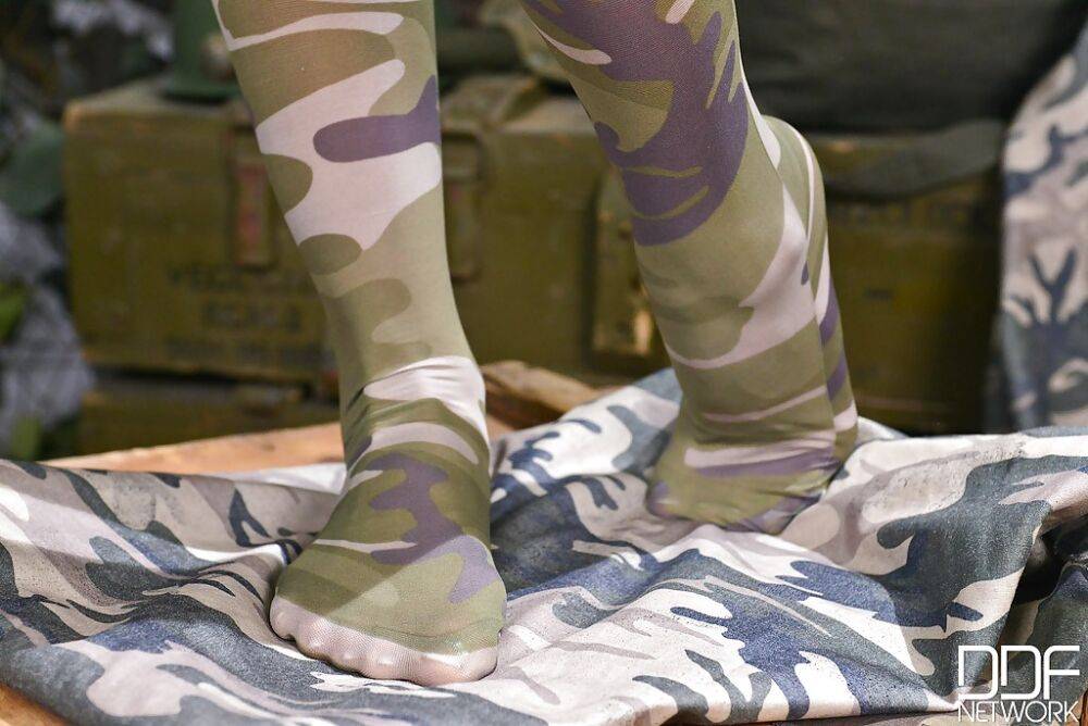 Hot milf Sophie Lynx in sexy camouflage uniform teases with her feet - #11