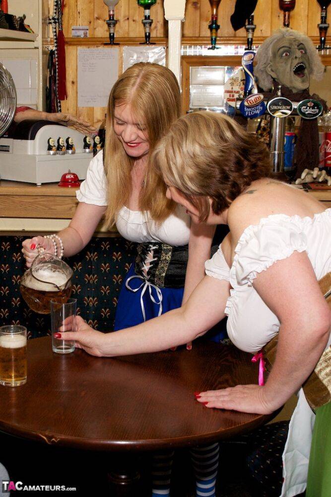 British amateur Lily May and a girlfriend serve pints and pussies in a pub - #4