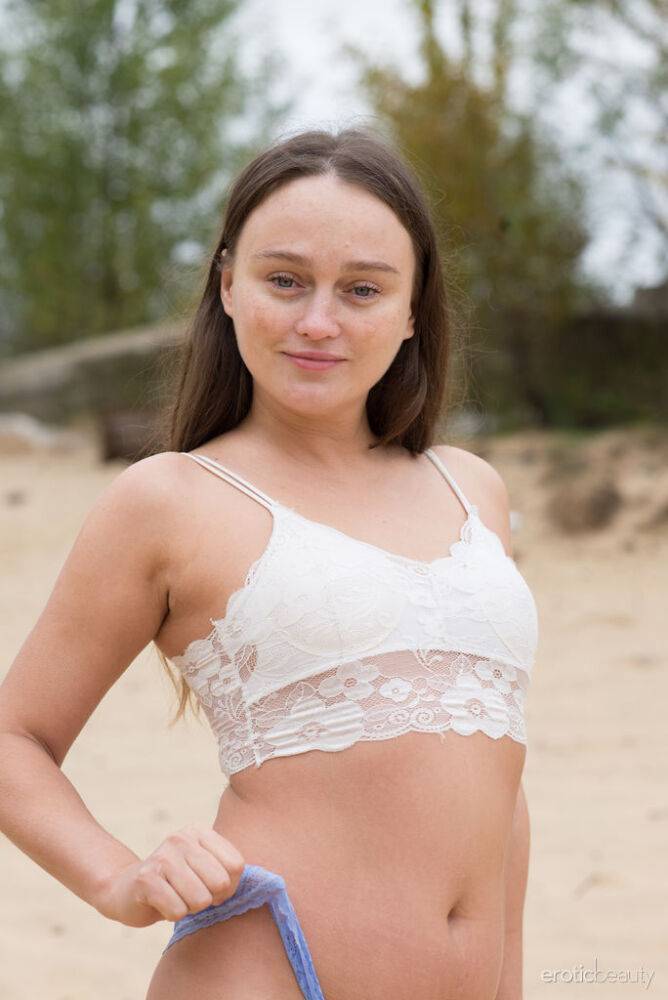 Sweet teen Alice Koks gets butt naked on a sandy beach by herself - #3