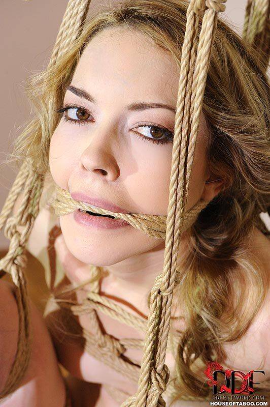 Naked white girl Kandall N is suspender by ropes with a dildo in her pussy - #4