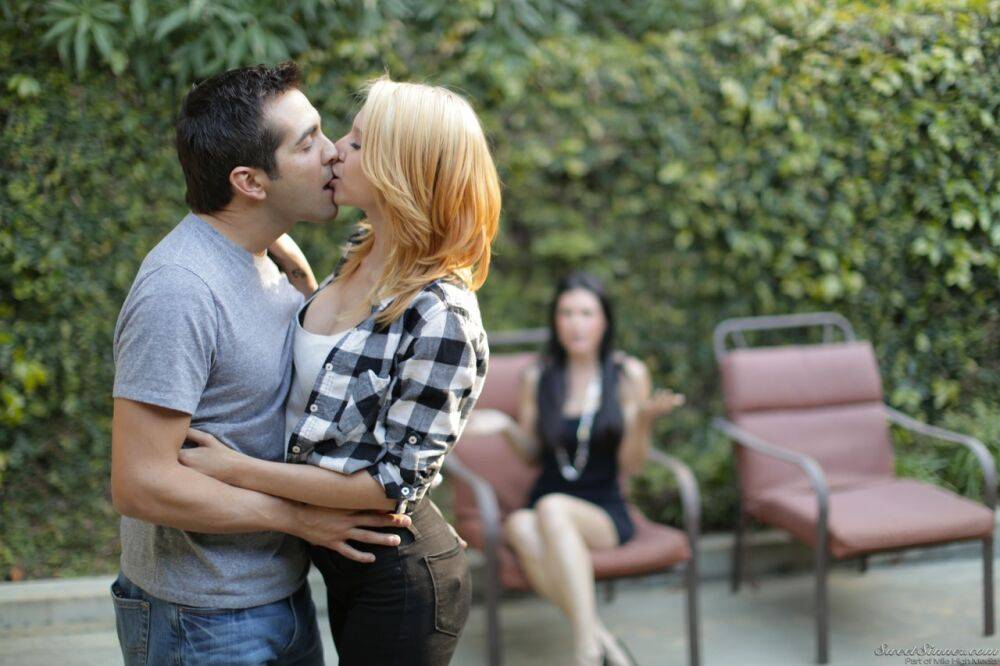 Blonde girl Cece Capella and Donnie Rock kiss with their clothes on outdoors - #2