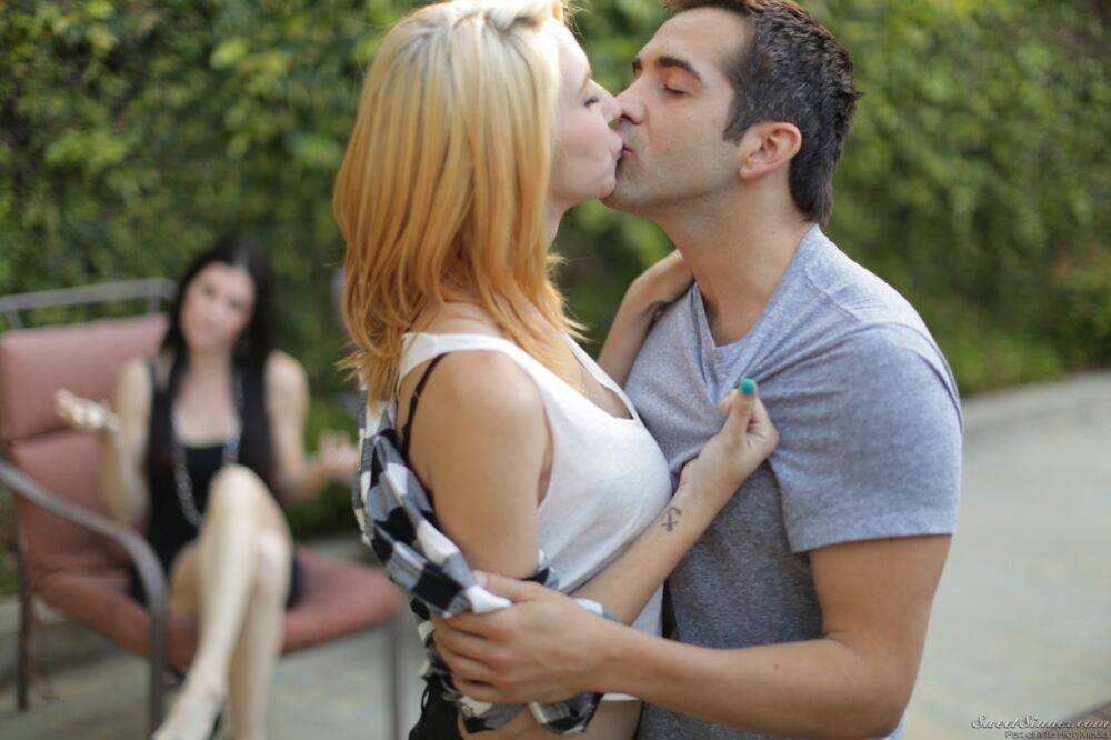 Blonde girl Cece Capella and Donnie Rock kiss with their clothes on outdoors - #12