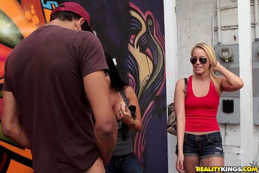 Blonde girl in sunglasses pulls out her tits and pleasures a cock for cash - #11