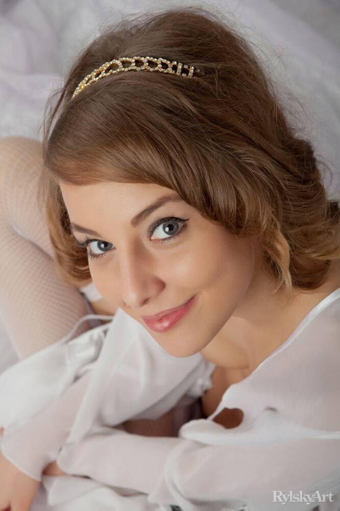 Sweet teen girl has the look of an angel while posing in just white nylons - #14