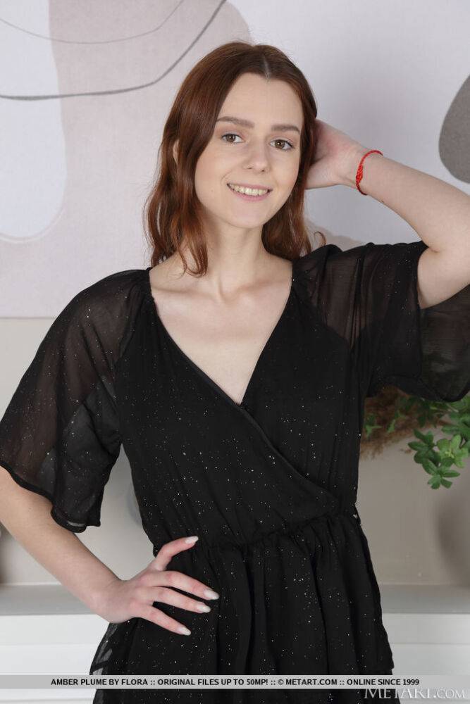 Sweet brunette Amber Plume looks adorable in her little black dress, then - #2