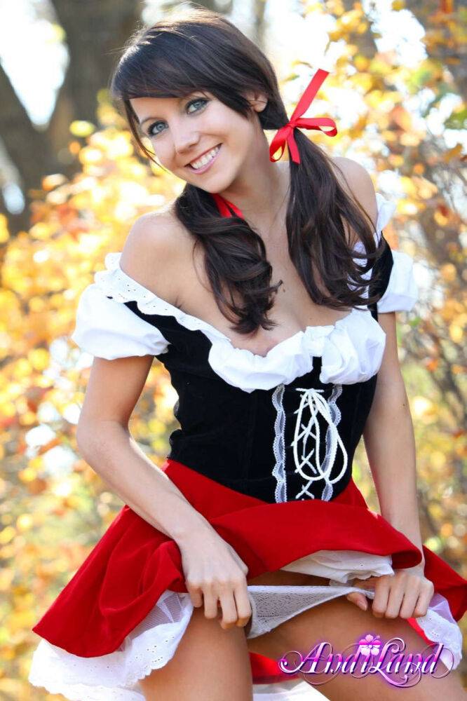 Sweet teen Andi Land frees her tits and twat from a Red Riding Hood outfit - #13