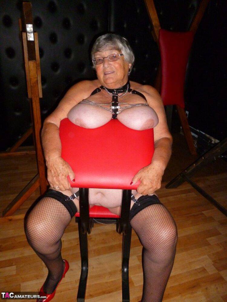 Old BBW Grandma Libby finds herself in stocks while in a dungeon - #10