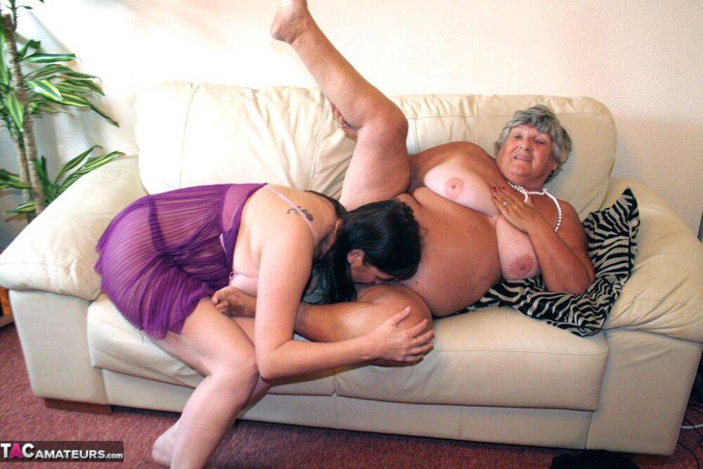 Obese British nan Grandma Libby engages in lesbian acts with a fat woman - #5