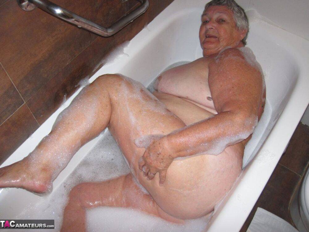 Morbidly obese woman Grandma Libby shaves before taking a bubble bath - #1