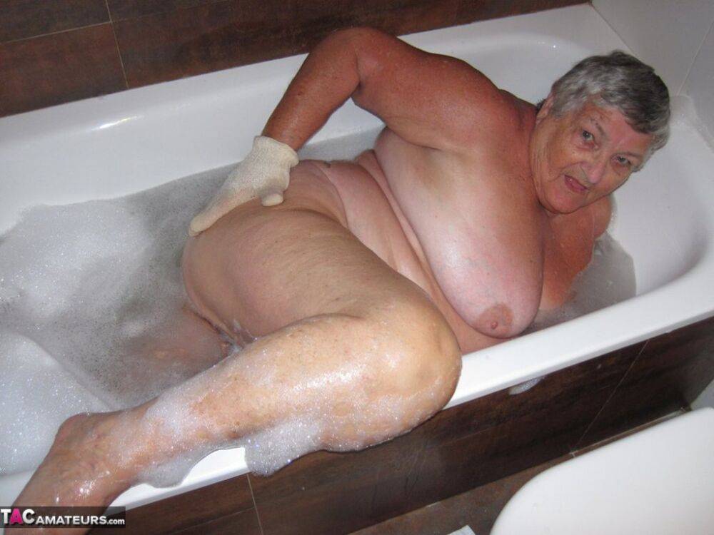 Morbidly obese woman Grandma Libby shaves before taking a bubble bath - #8