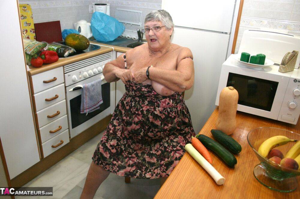 Obese UK nan Grandma Libby gets totally naked while playing with veggies - #16