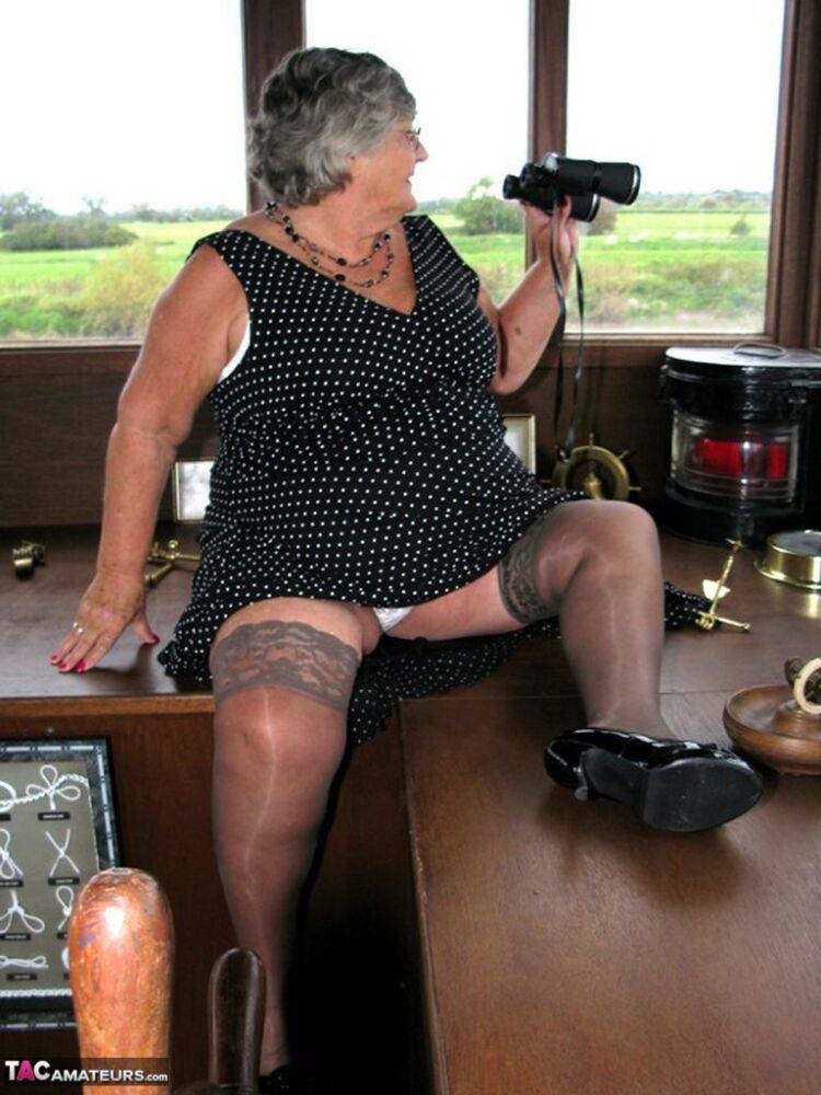 Fat British nan Grandma Libby masturbates in stockings while on board a boat - #8