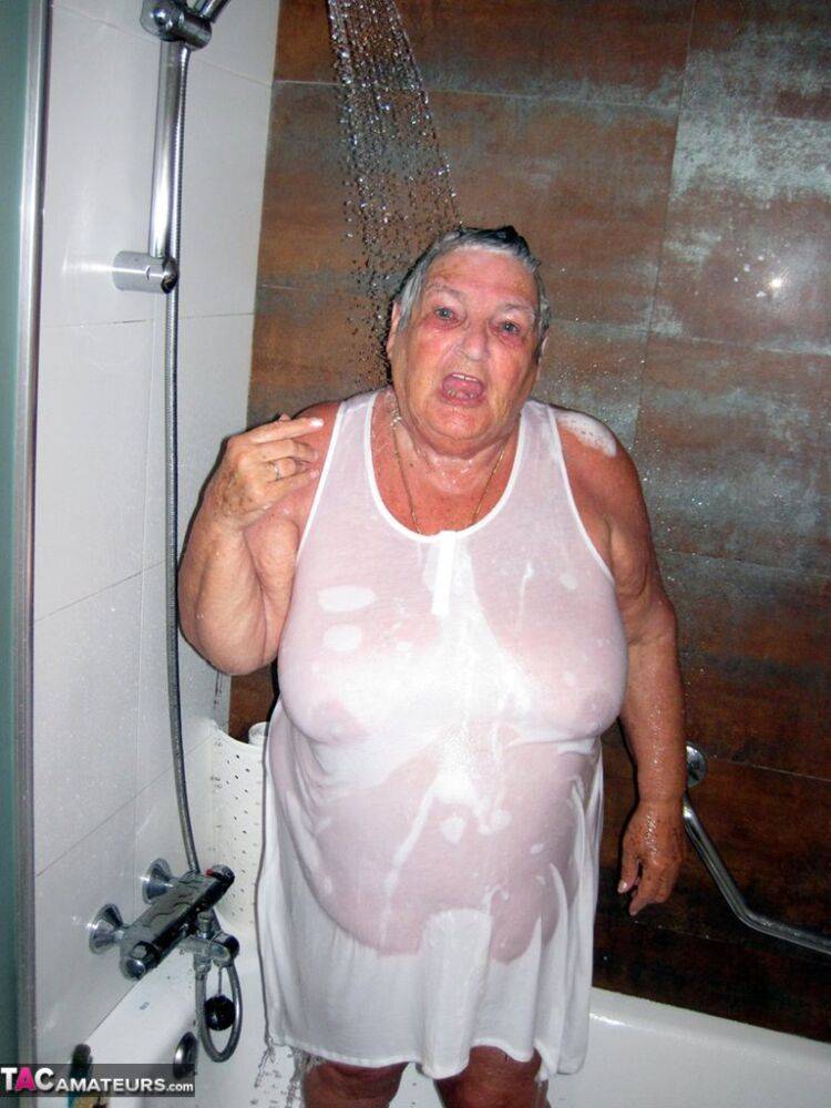 Obese amateur Grandma Libby blow drys her hair after taking a shower - #5