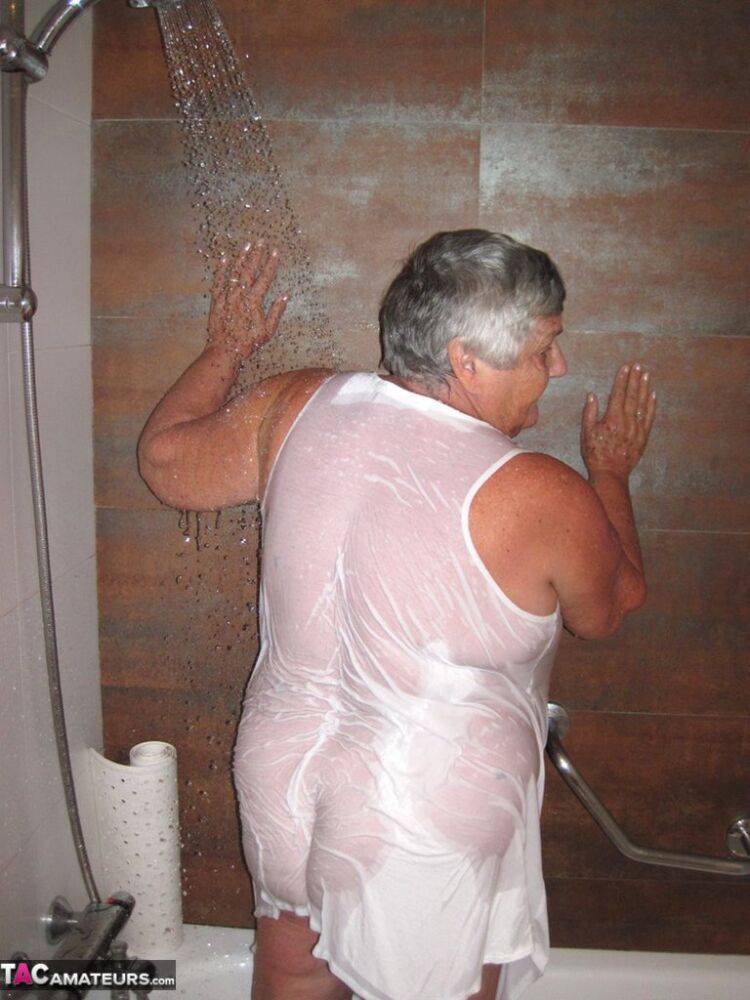 Obese amateur Grandma Libby blow drys her hair after taking a shower - #14