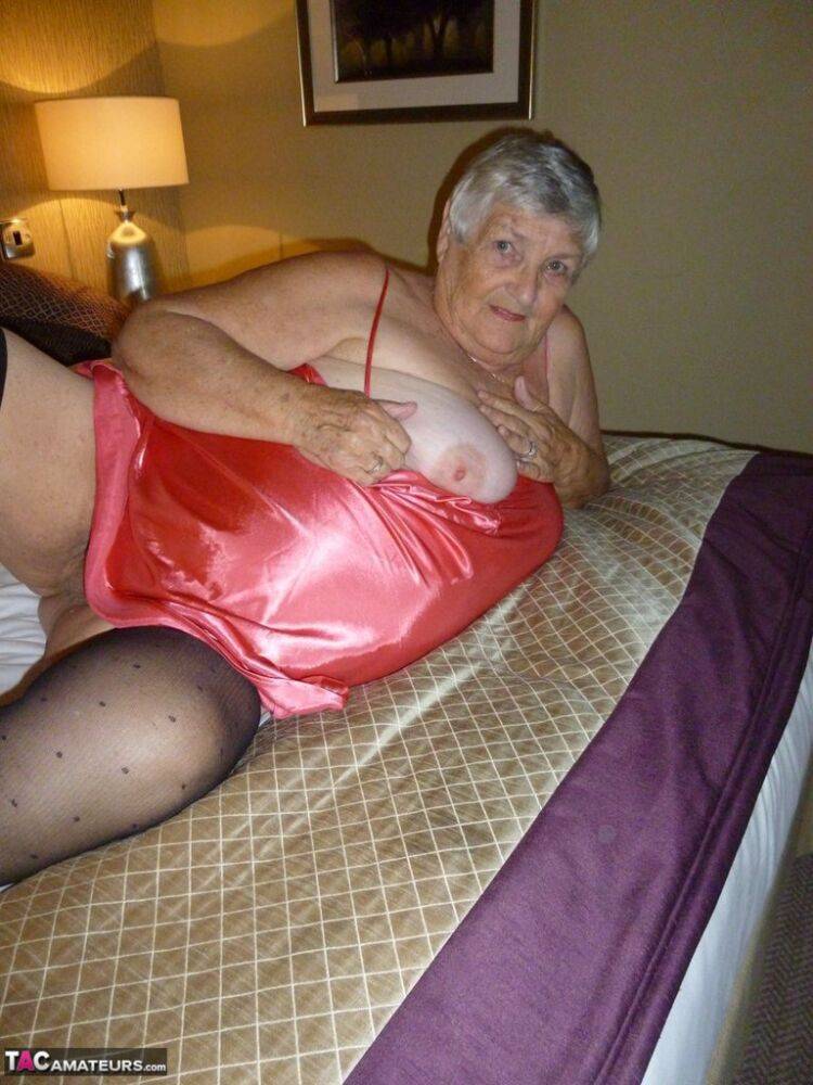 Horny old Grandma Libby strips satin lingerie to fill face & pussy with cock - #13