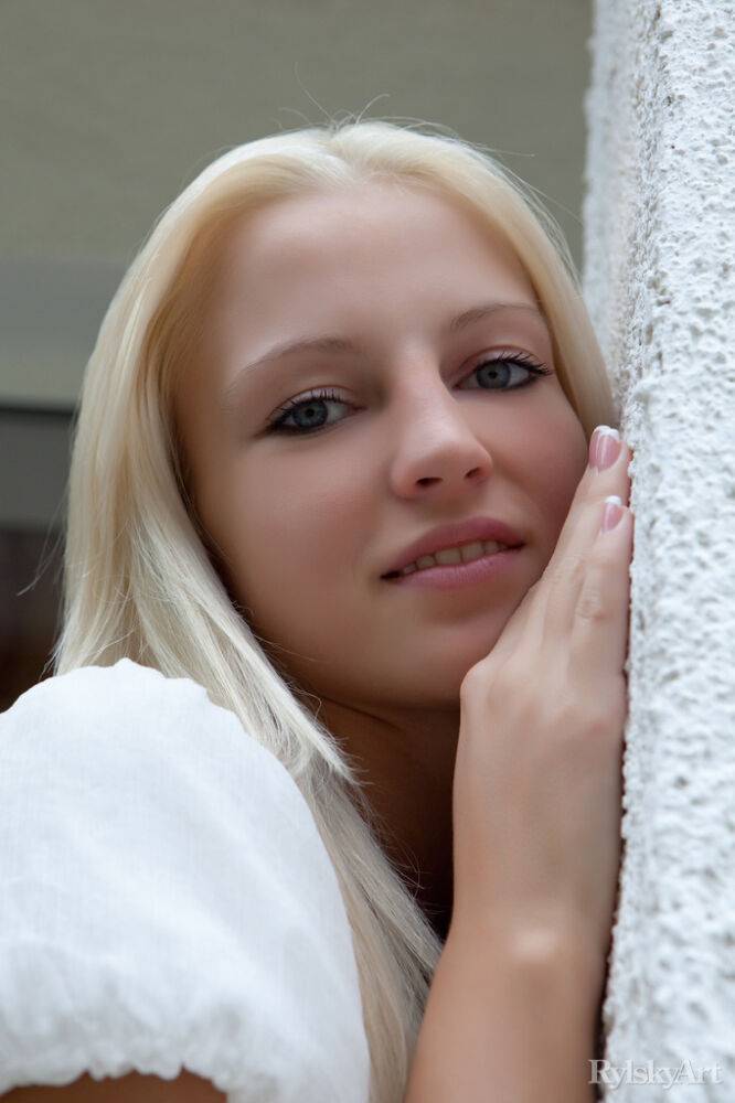 Innocent blonde teen from Estonia frees her girl parts from her white dress - #15