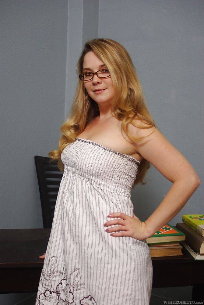 Chubby blonde in glasses slowly uncovering her fuckable body - #16