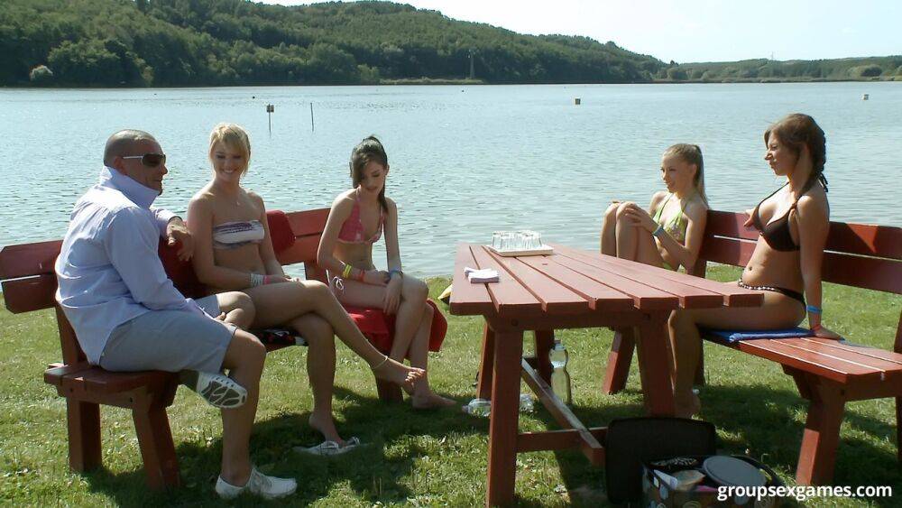 Bikini clad teen girlfriends get all horned up in lesbian picnic games - #11