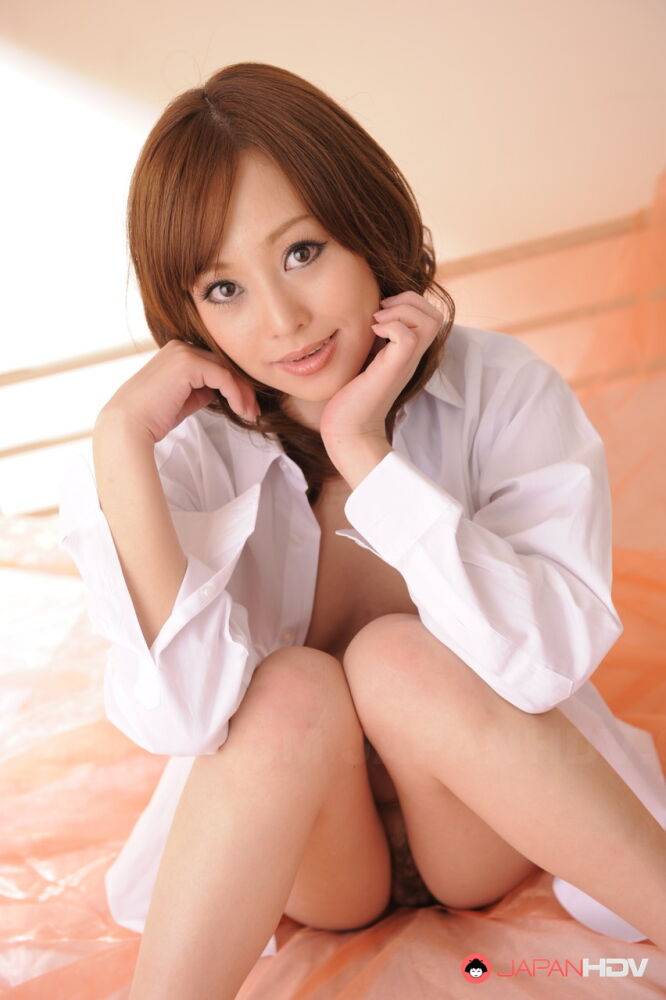 Japanese beauty Miina Yoshihara doffs white blouse and lingerie to pose nude - #1