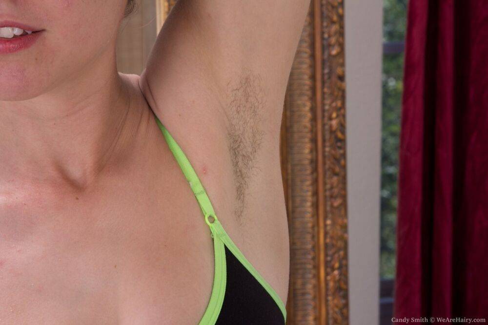 White girl Candy Smith shows her bush and hairy pits after pumping iron - #8