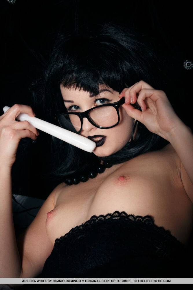 Goth chic Adelina White inserts candle sticks in her asshole and pussy - #7