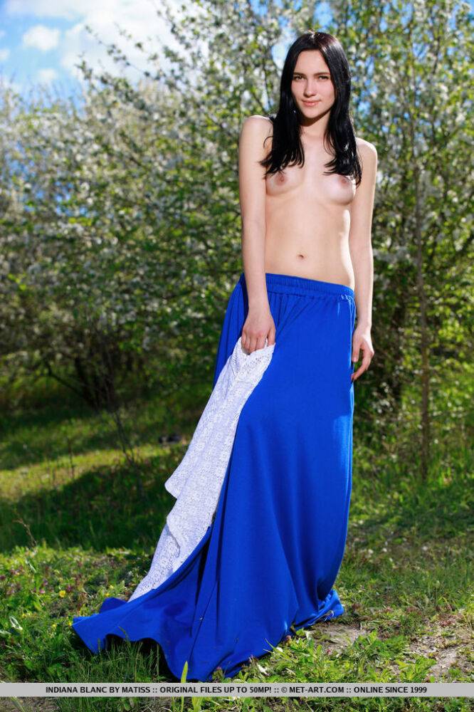 Indiana Blanc strips her long skirt and white blouse baring her slender body - #8