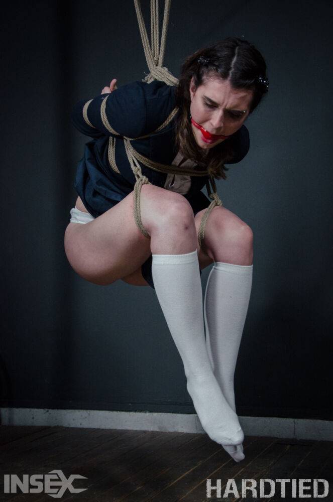 White girl Sosha Belle is suspended and tortured while in white knee socks - #7