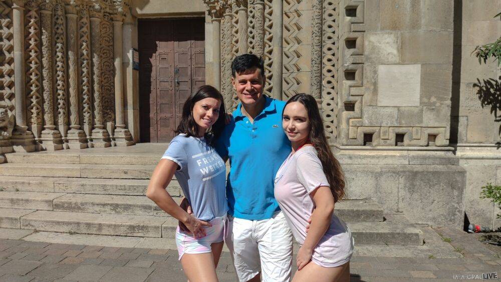 White girls and their man friend have a threesome after visiting a museum - #1