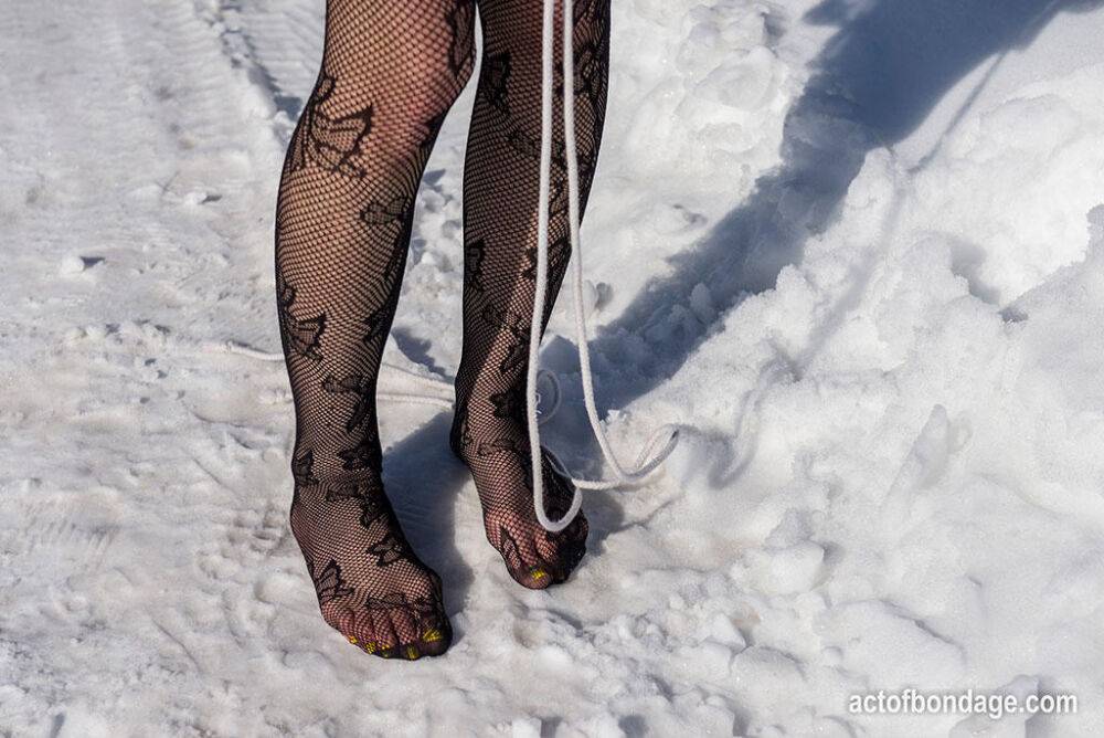 White female is toed up and forced to stand and kneel in snow - #2