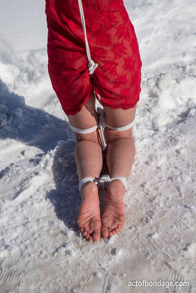 White female is toed up and forced to stand and kneel in snow - #1