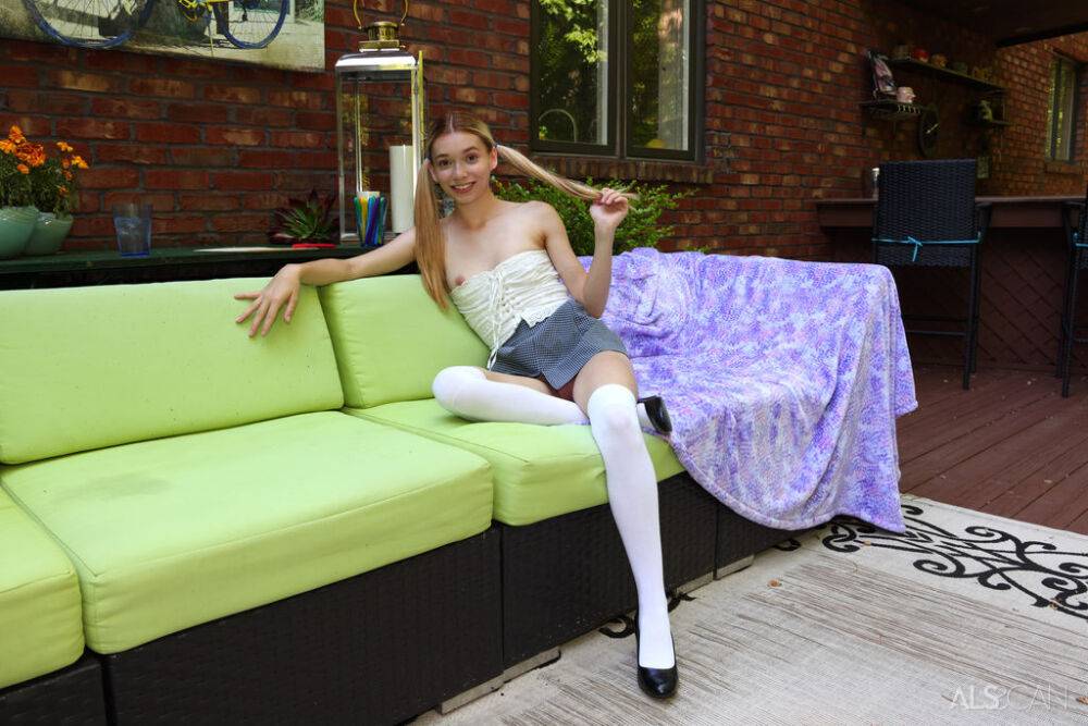 Teen amateur Jessica Marie masturbates while wearing white over the knee socks - #14