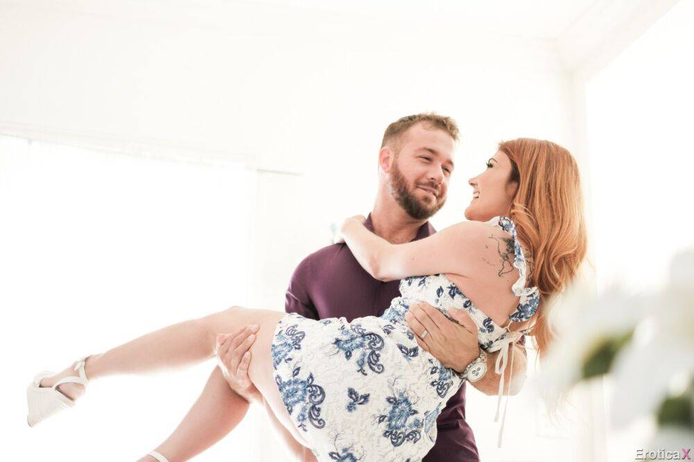 Natural redhead Adria Rae is swept off her feet before a couple's fuck - #8